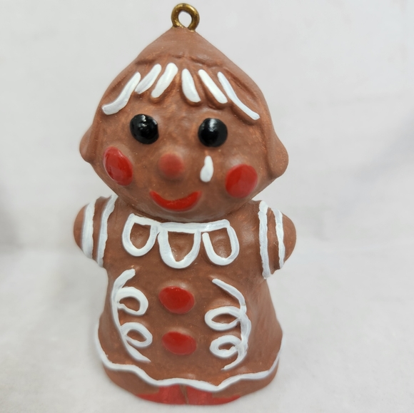 Vintage Painted Ceramic Bisque Gingerbread Couple Christmas Tree Ornaments - Picture 8 of 12